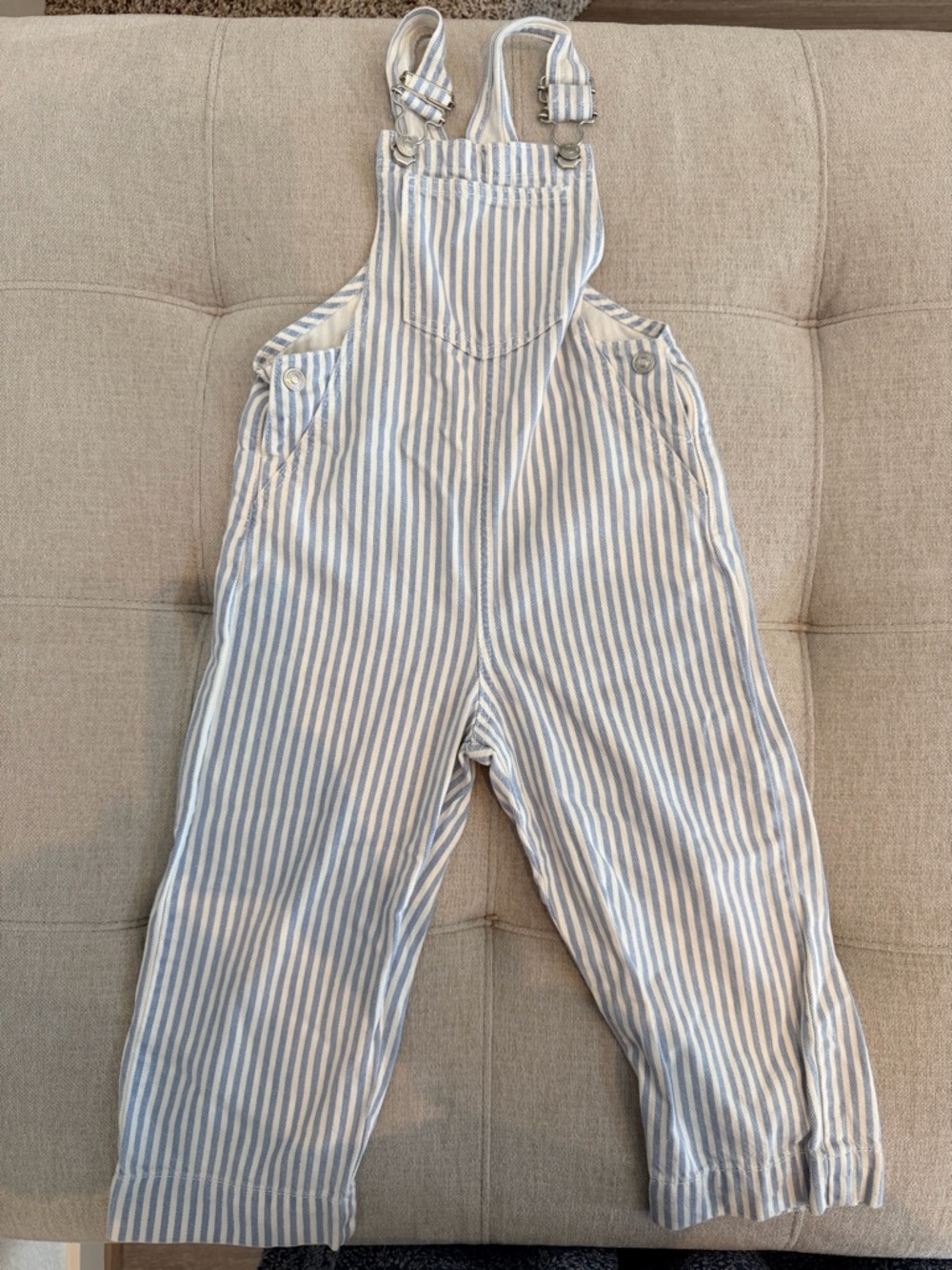 Zara Kids Striped Cotton Overalls - Light Blue & White